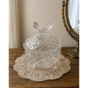 Vtg Bohemia Crystal Butterfly Covered Candy / Trinket Dish 3 Footed